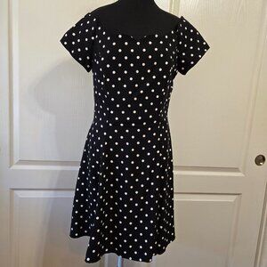 VTG-Roberta-Blk Polka Dot Dress Fit & Flare Scalloped at Neck Cap Slvs Sz 11/12